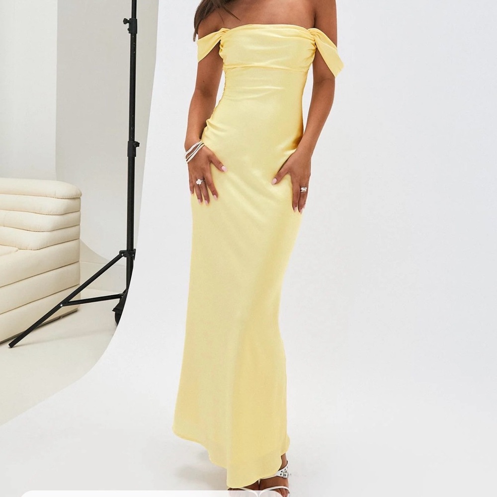Princess Polly Lemon Off-Shoulder Satin Maxi Dress